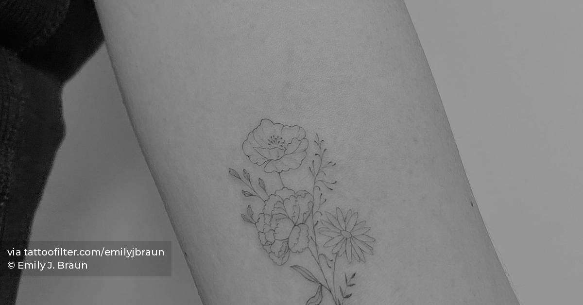 Fine line flower bouquet tattoo located on the inner