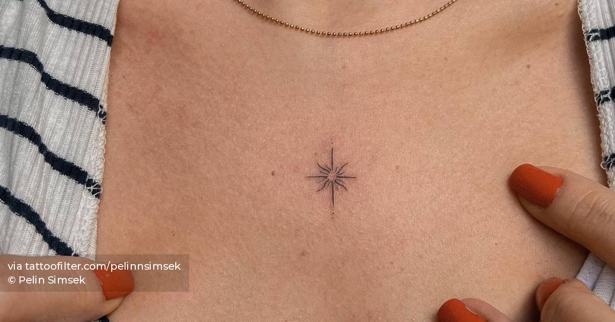 Minimalistic north star tattoo done on the chest.