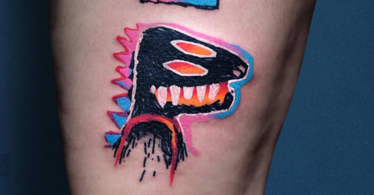 Trex タトゥーペン Life Doesn't Frighten Me T-Rex' tattoo located on the