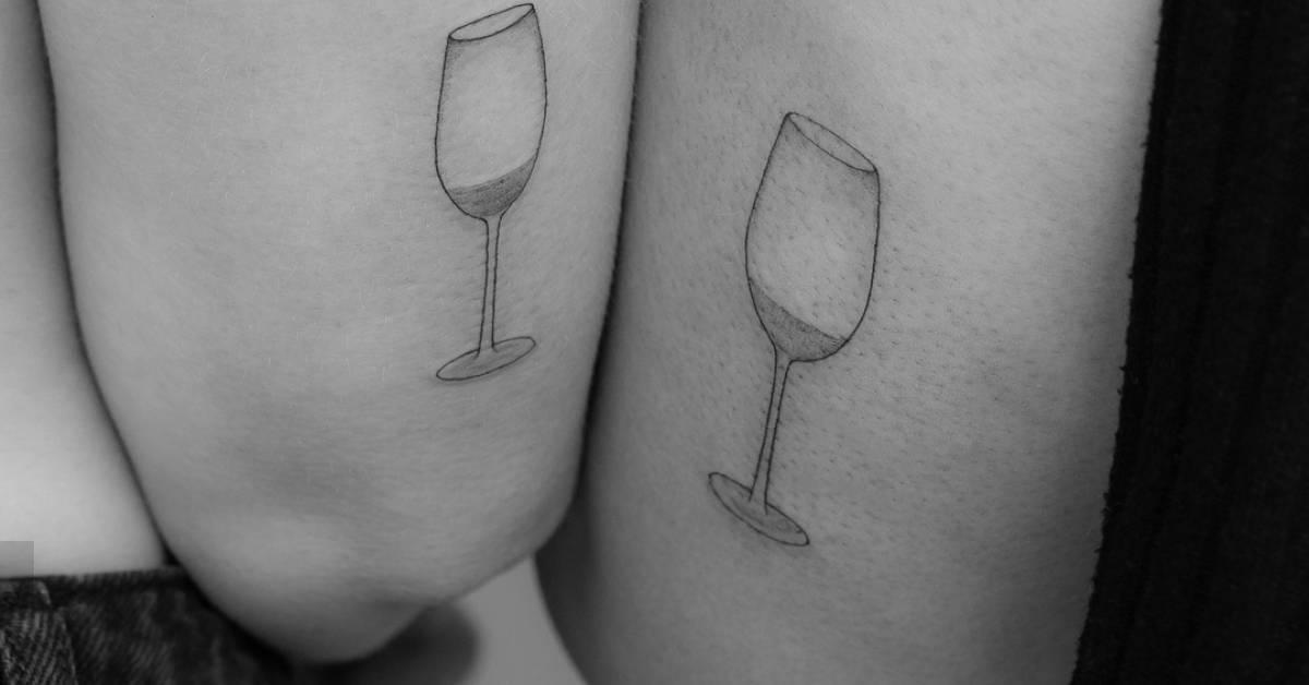 Matching minimalistic wine glass tattoo for best