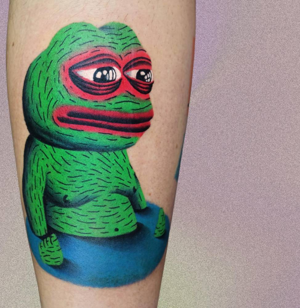 Pepe The Frog Tattoo Located On The Shin 
