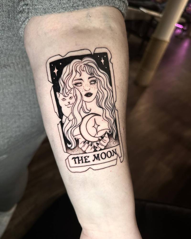 Moon Tarot Card Tattoo Placed On The Inner Forearm 