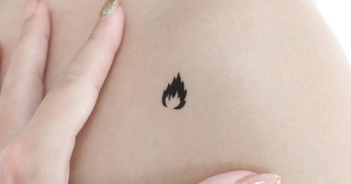 Minimalistic style fire temporary tattoo located on the