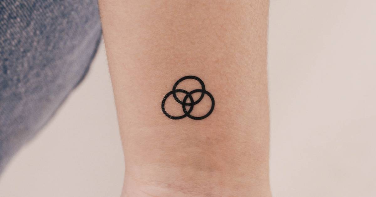 Borromean rings temporary tattoo located on the wrist.