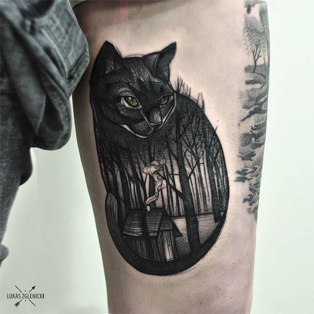 Black Cat Peonies Tattoo by beeandape on DeviantArt