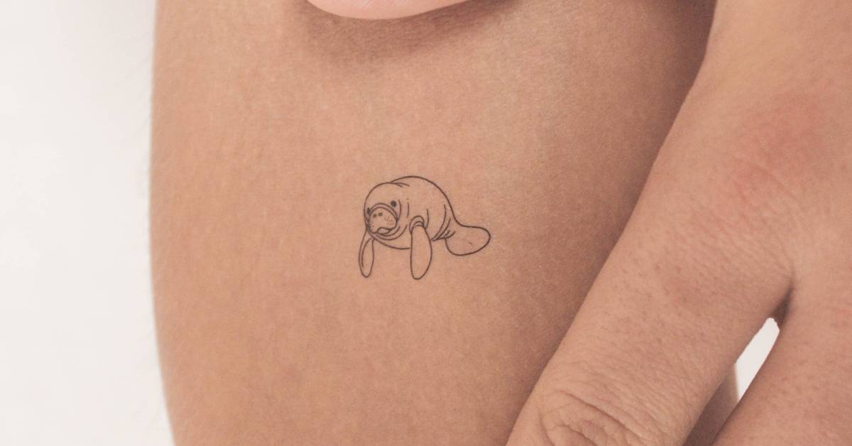 Azeeda Temporäres Tattoo 'Manatee Mutter & Kalb' – Wasserfest, Hautfreundlich, Leicht Entfernbar