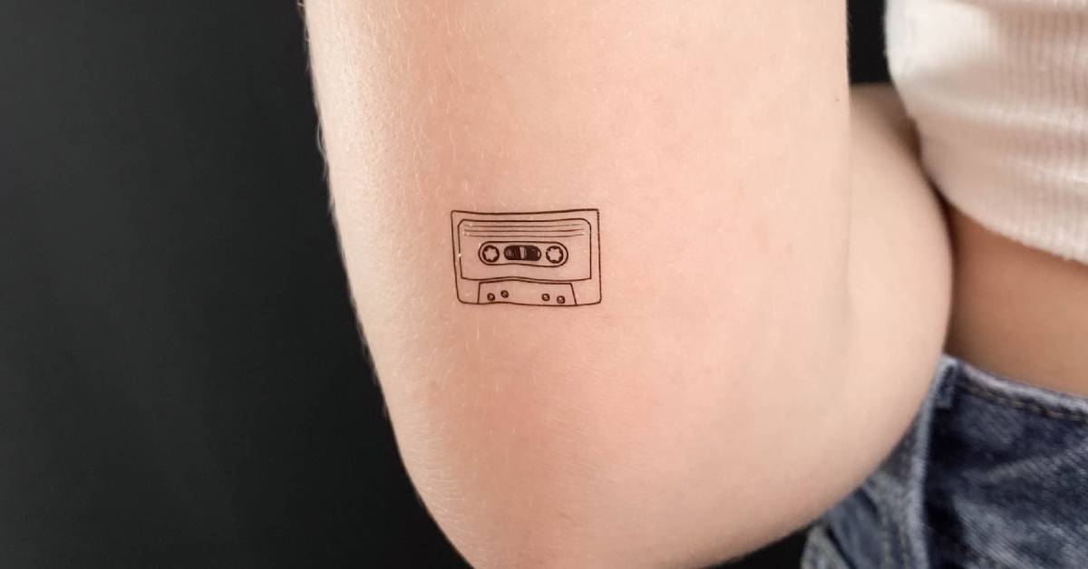 Minimalistic style cassette temporary tattoo placed on