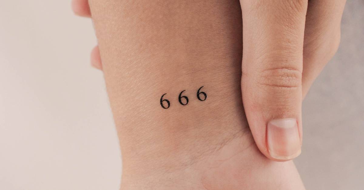 Small serif style 666 angel number temporary tattoo