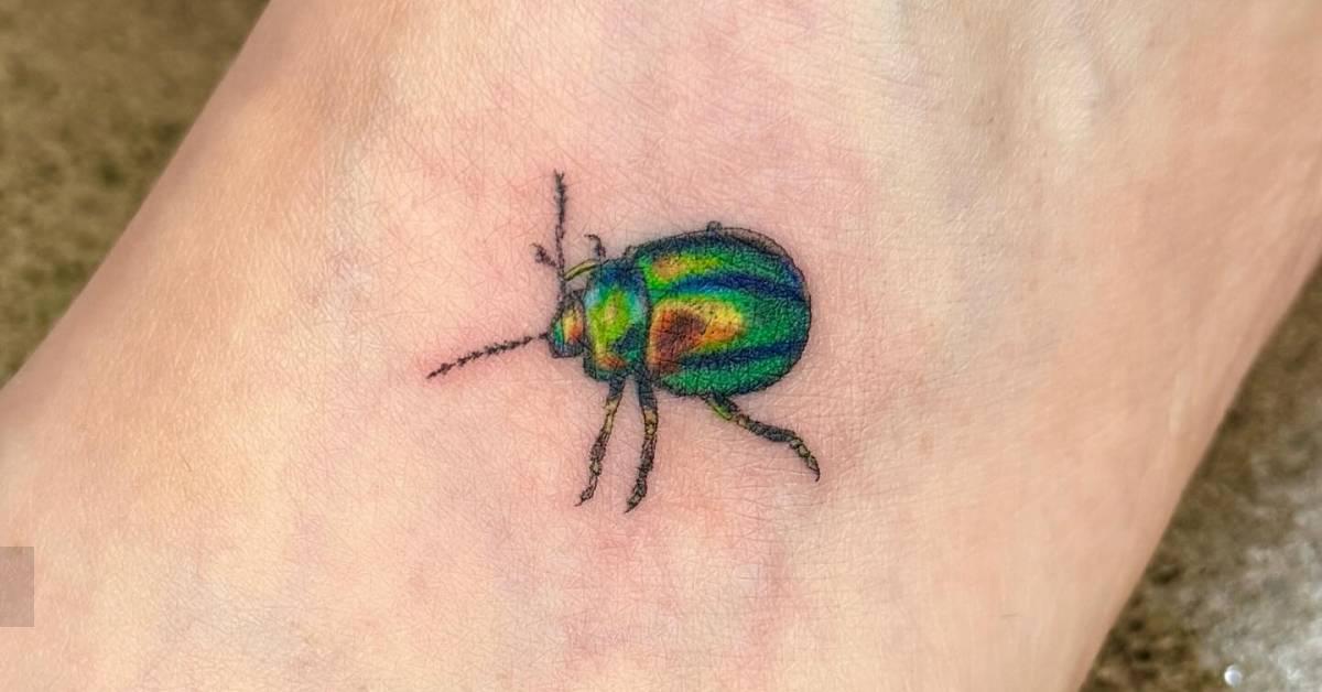 Foot Tattoos Insects Illustrative style beetle tattoo placed on the foot.