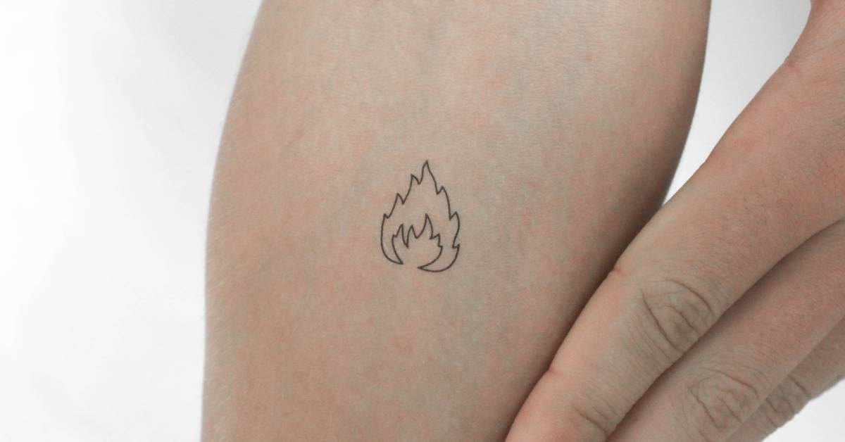 Fire flame outline temporary tattoo placed on the inner