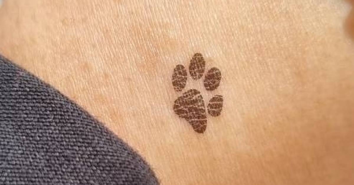 Little dog paw temporary tattoo located on the wrist.