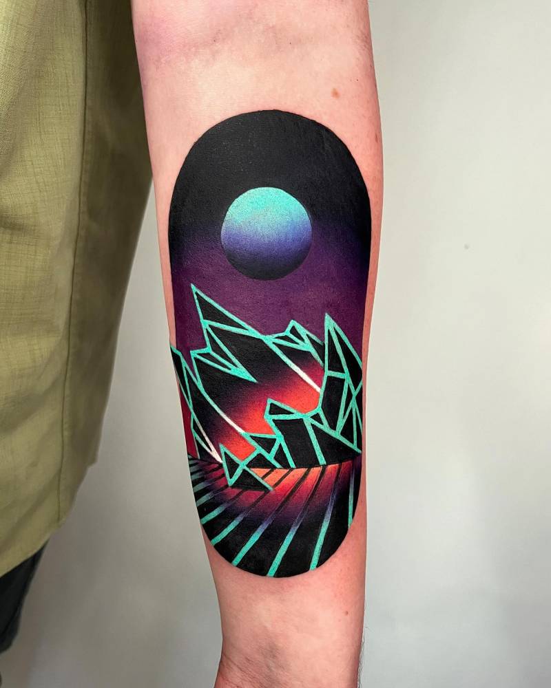 Leprous' “Malina” album cover tattooed on the inner forearm.