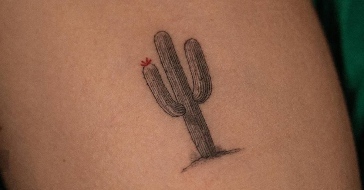 Saguaro tattoo in illustrative style located on the