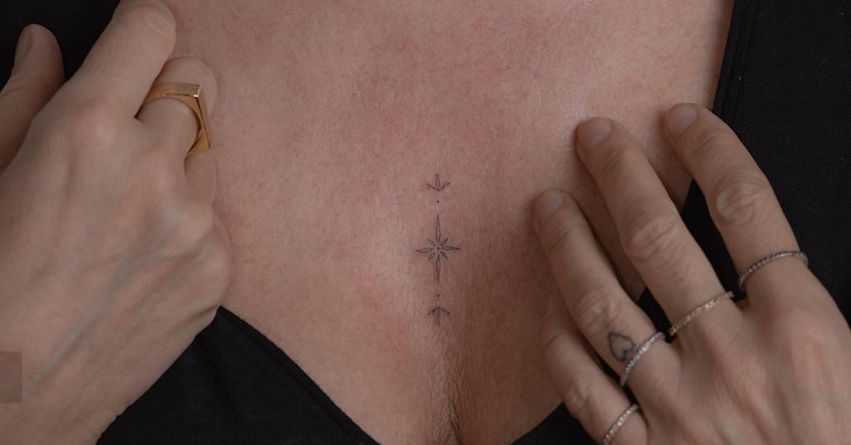 Ornamental tattoo in fine line style located on the
