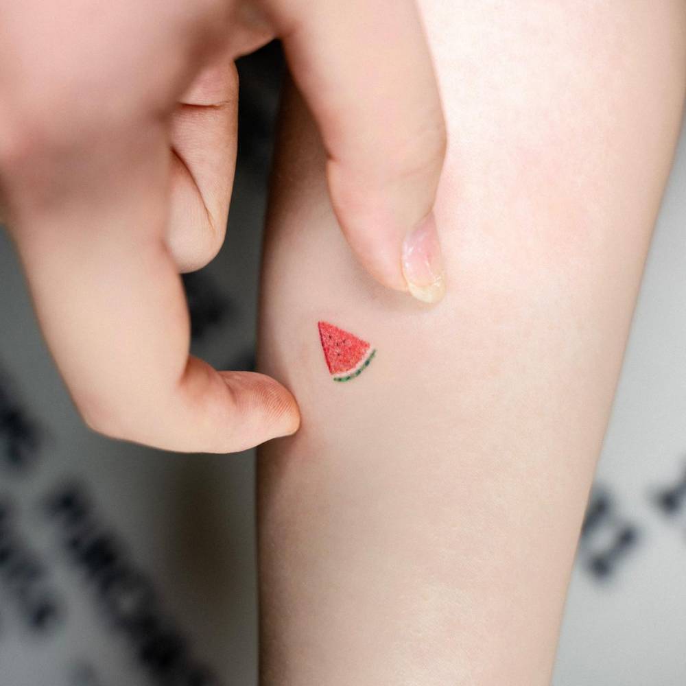 Micro watermelon tattoo done on the inner forearm.