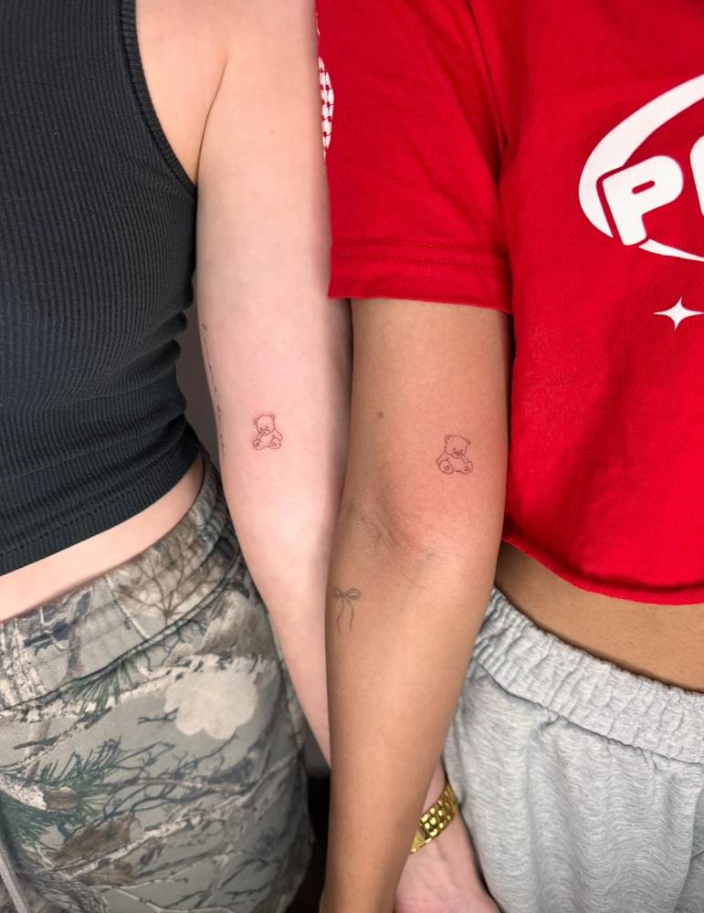Matching little teddy bear tattoo for best friends.