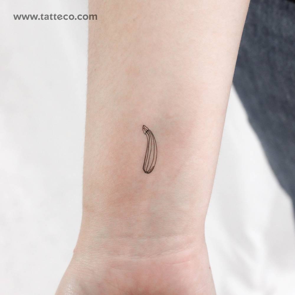 Little fine line style zucchini temporary tattoo located on the wrist.