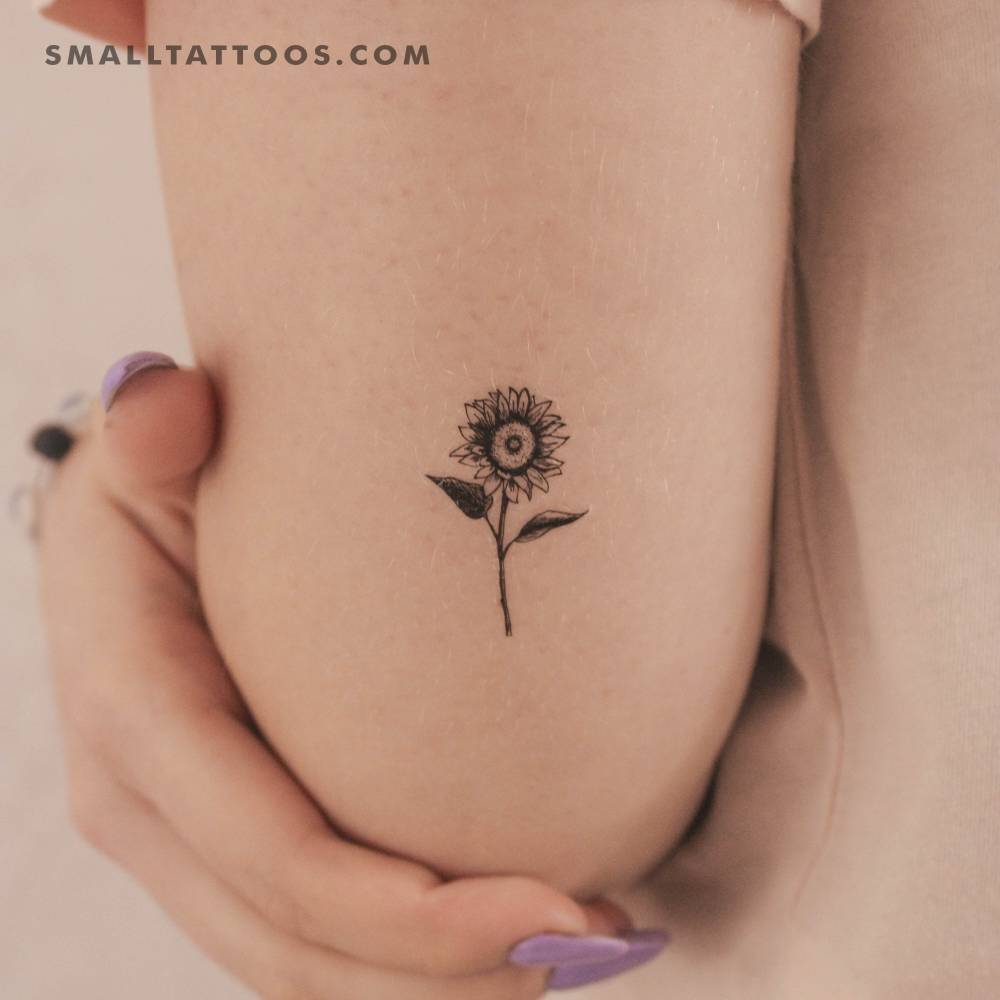 Sunflower temporary tattoo in illustrative style.