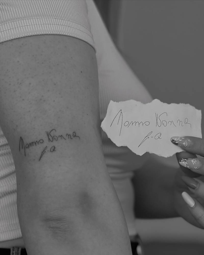 Grandma's handwriting tattooed on the tricep.