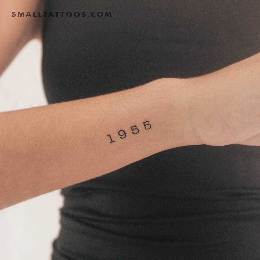 Typewriter font "1955" birth year temporary tattoo.