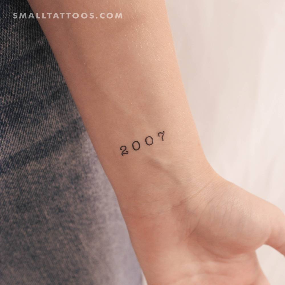 Typewriter font "2007" birth year temporary tattoo.