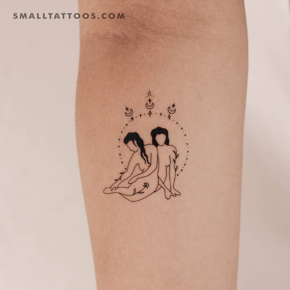 Illustrative style two nude women temporary Tattoo by Tukoi.