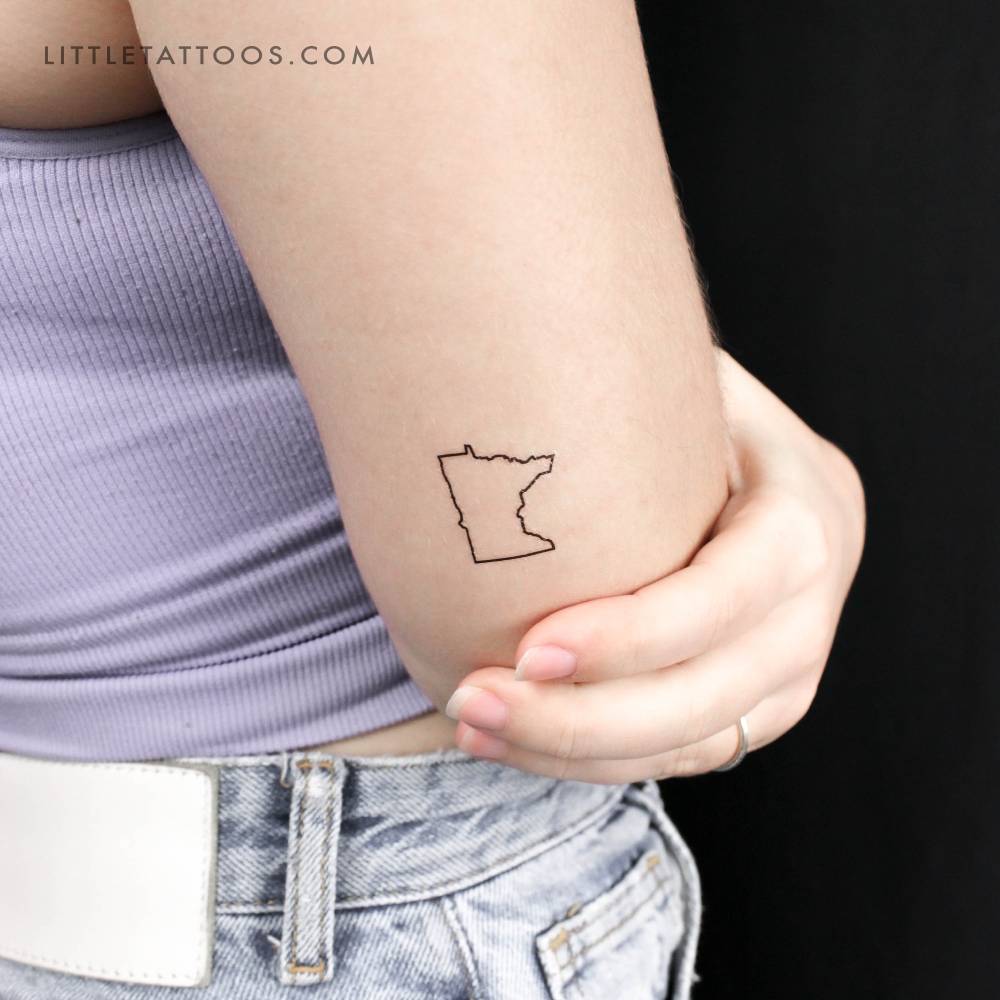 Minnesota map outline temporary tattoo located on the tricep.