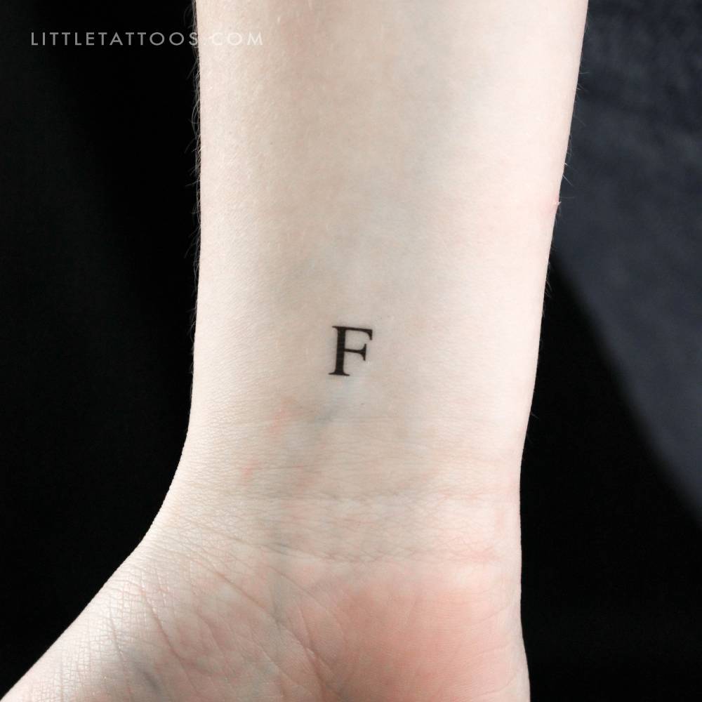 "F" uppercase serif letter temporary tattoo.