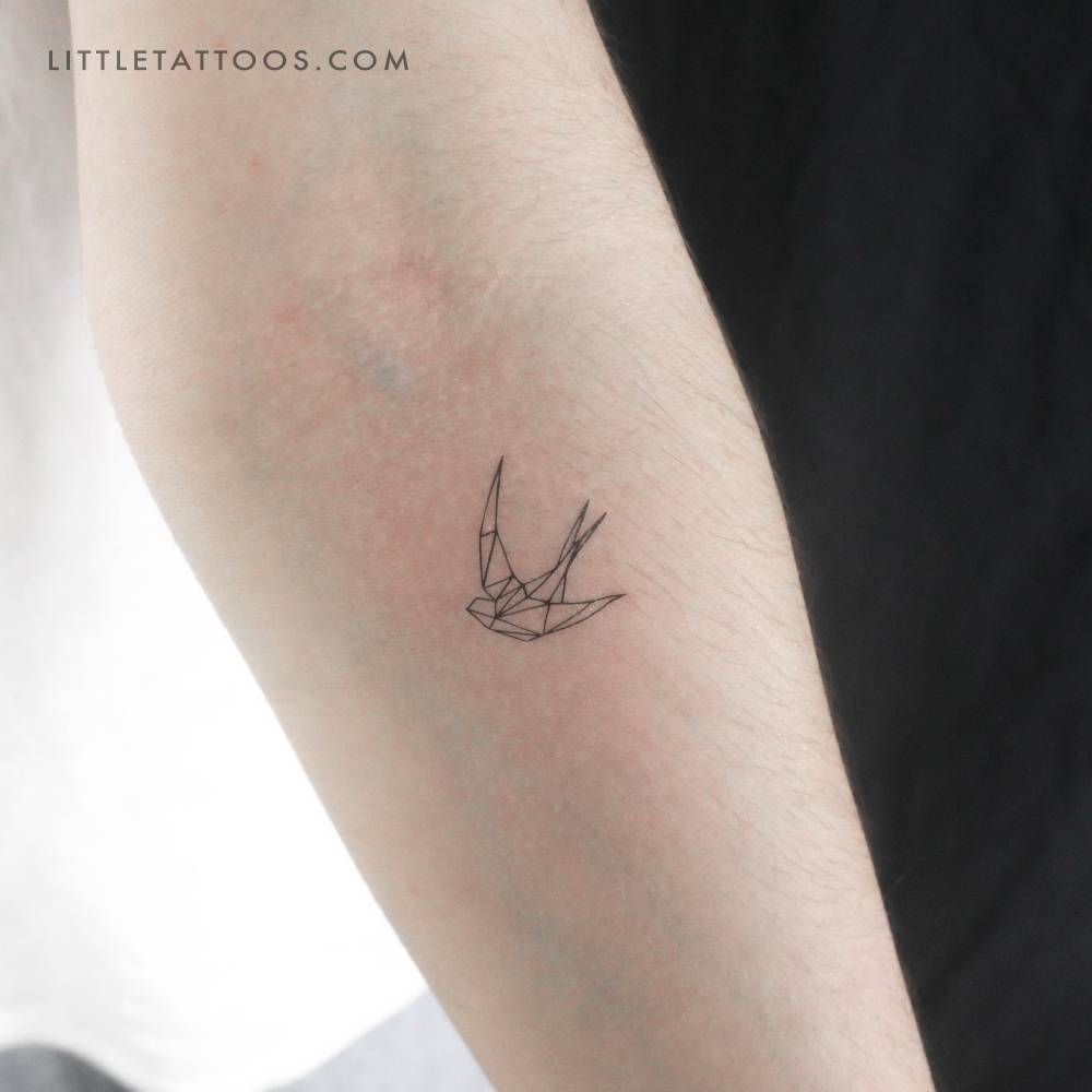 Fine line style low poly swallow temporary tattoo.