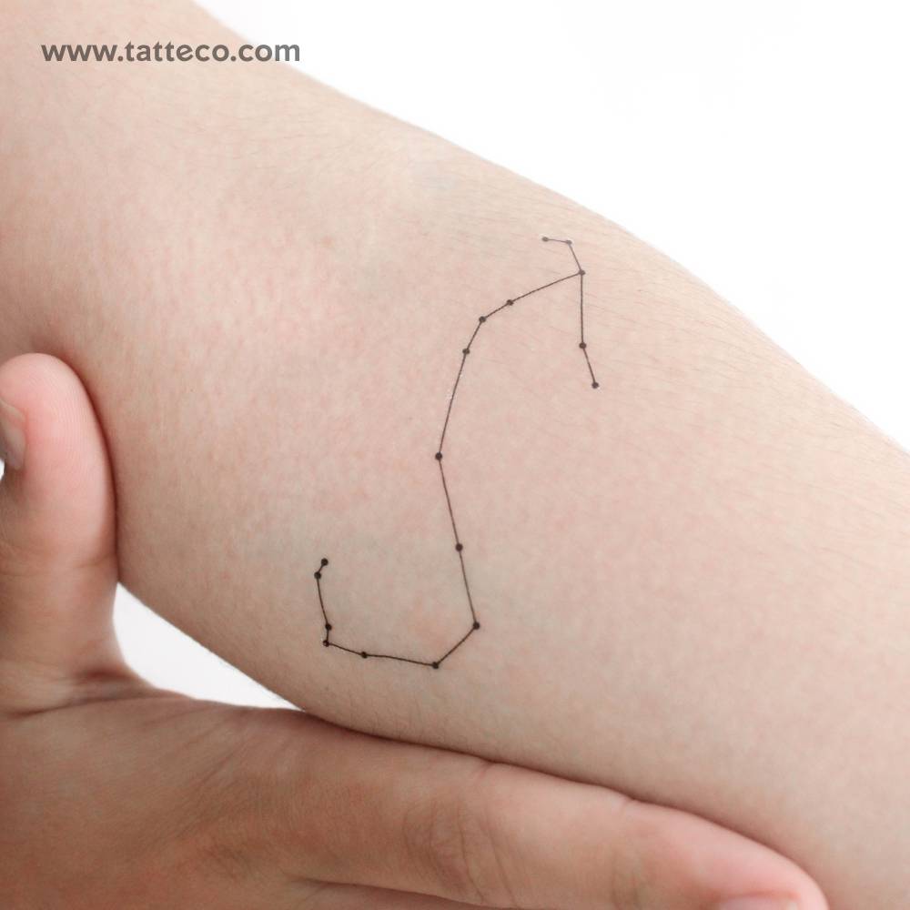 Scorpius constellation temporary tattoo located on the inner forearm.