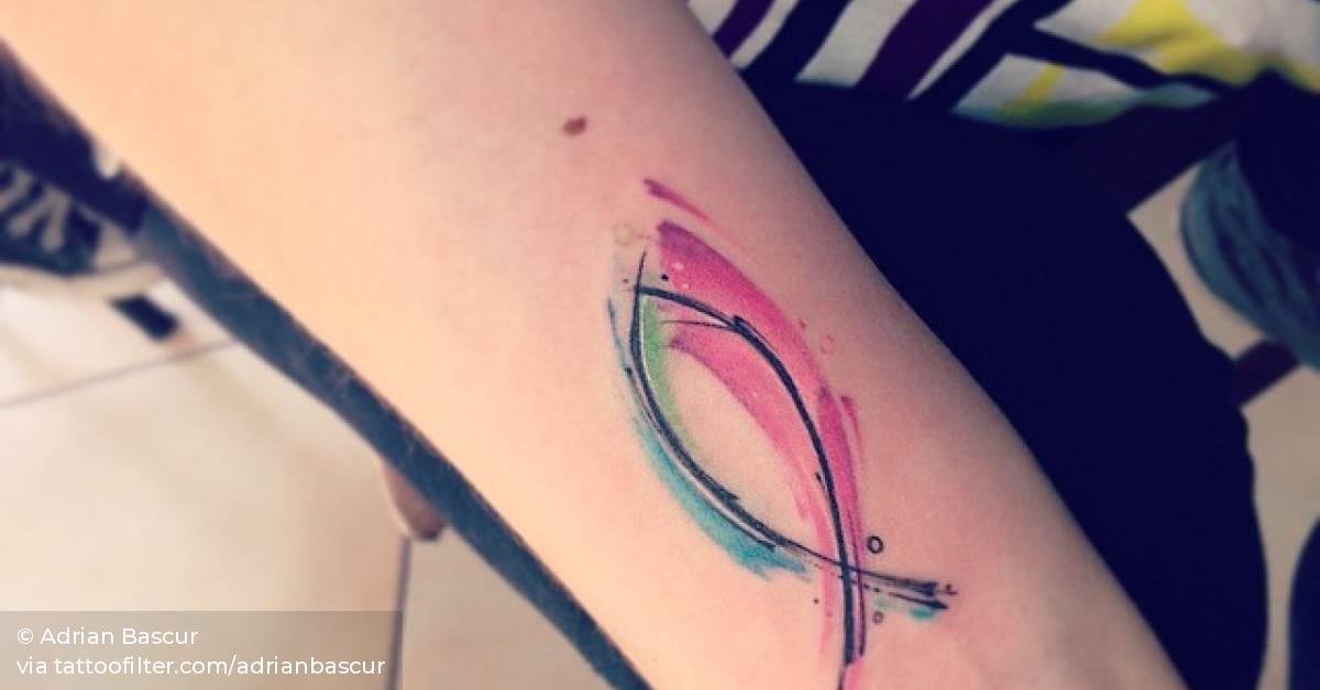 Watercolor style Jesus Fish tattoo on the right inner
