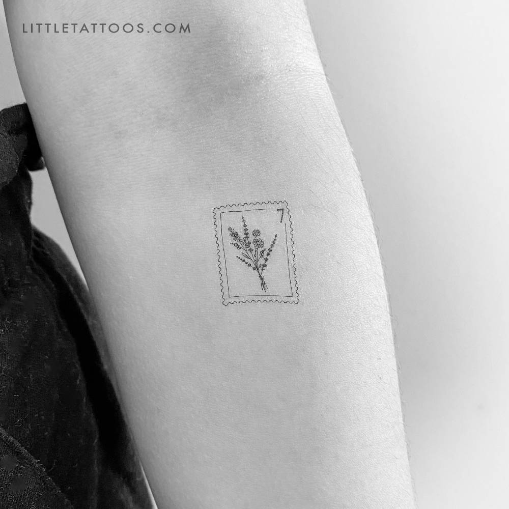 Fine line style flower bouquet stamp temporary tattoo.