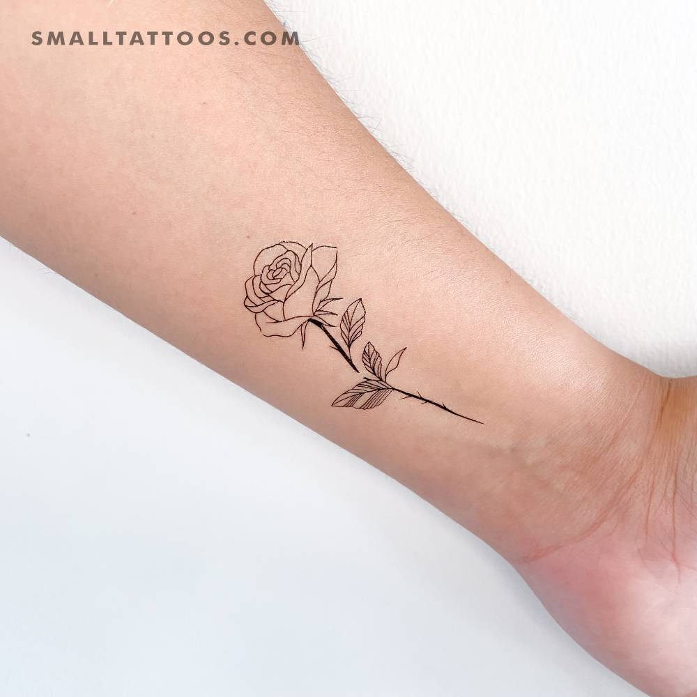 Fine line style rose temporary tattoo by 1991.ink.