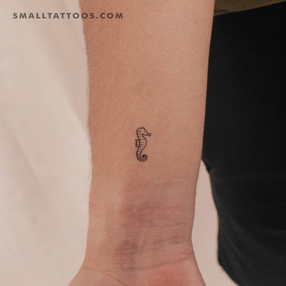 Little minimalistic seahorse temporary tattoo.