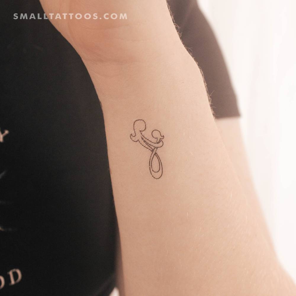 Fine line style mother daughter symbol outline temporary tattoo.