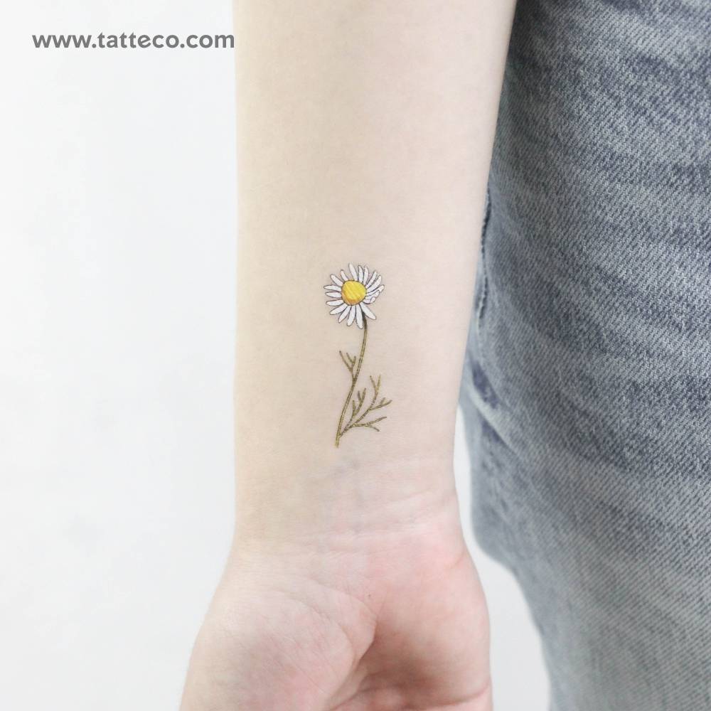 Illustrative style daisy flower by Ann Lilya temporary tattoo.