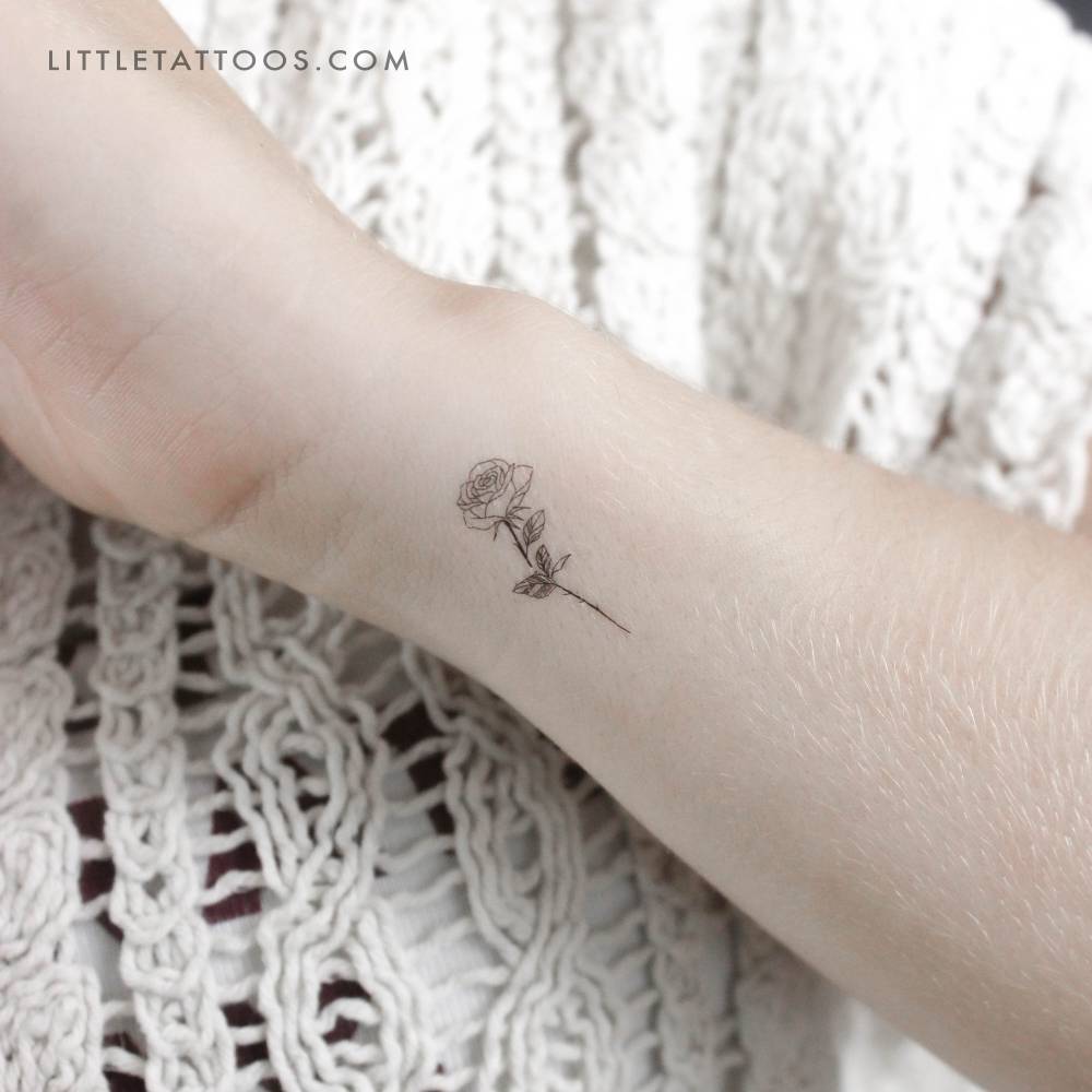 Small fine lint style rose by 1991.ink temporary tattoo.