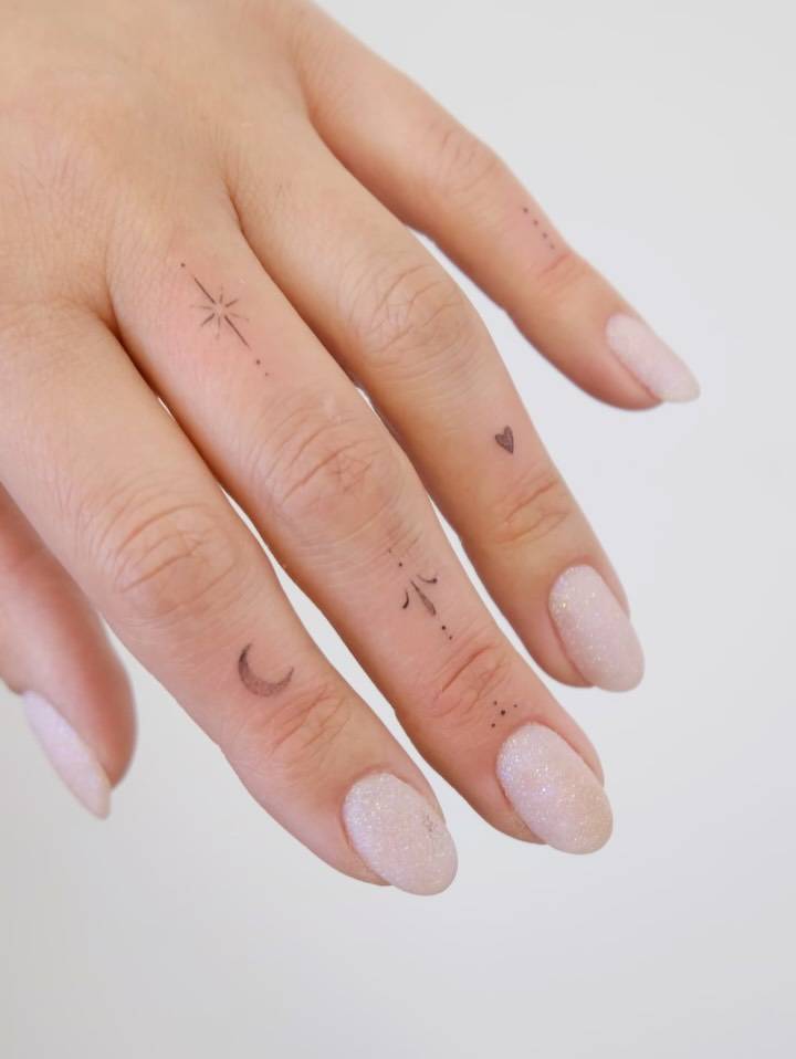 Single needle finger composition tattoos.