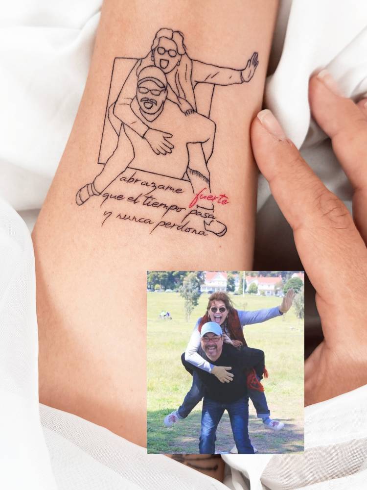 Family portrait tattoo in fine line style located on the inner forearm.