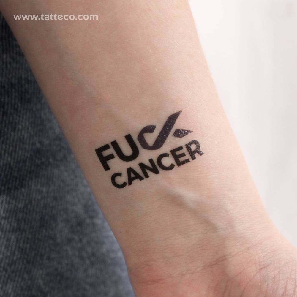 Fuck colon cancer temporary tattoo located on the wrist.