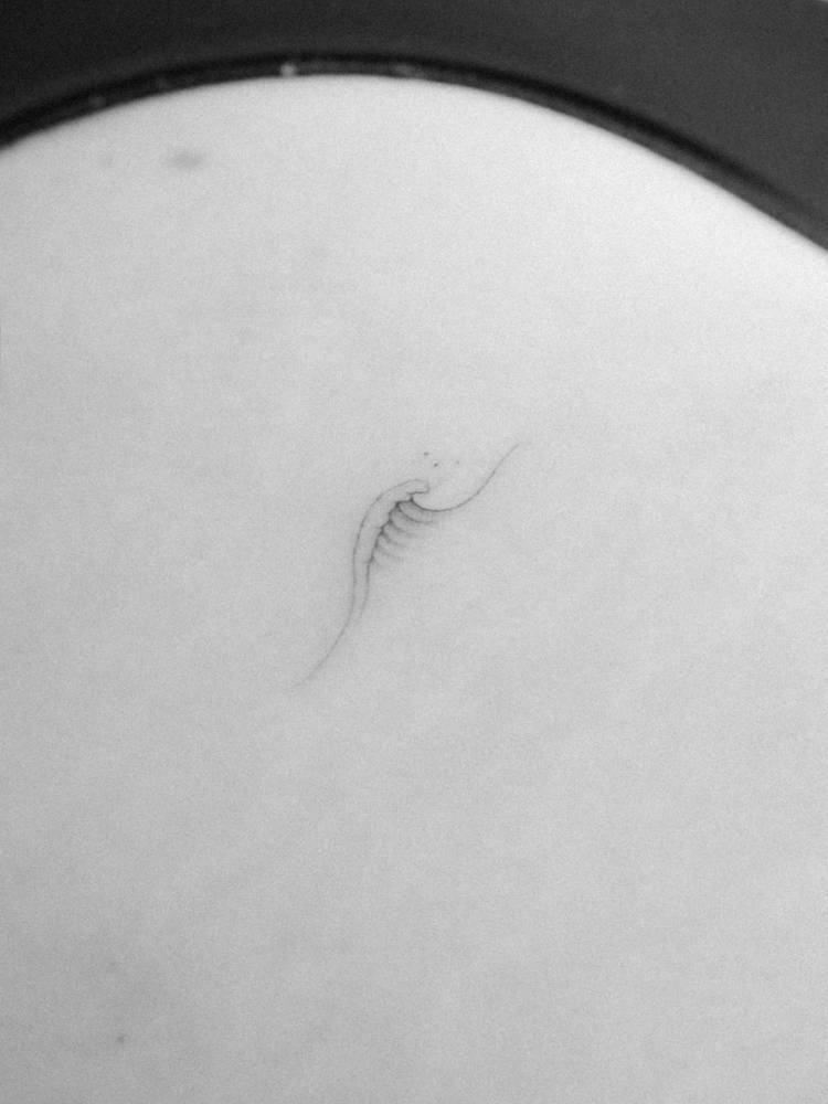 Single needle little wave tattoo placed on the hip.