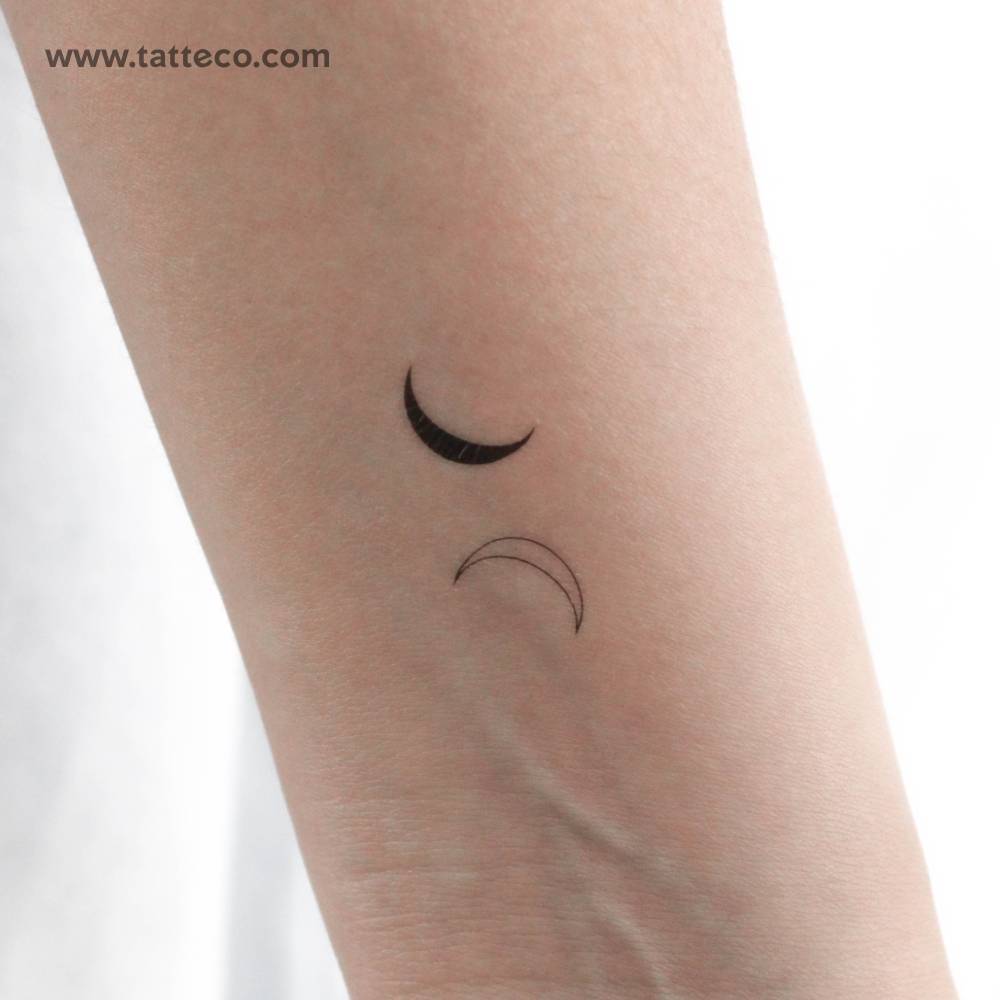 Half moon couple temporary tattoo located on the wrist.