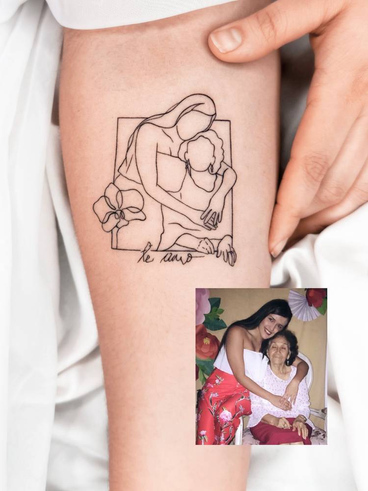 Family portrait tattoo in fine line style located on the inner forearm.