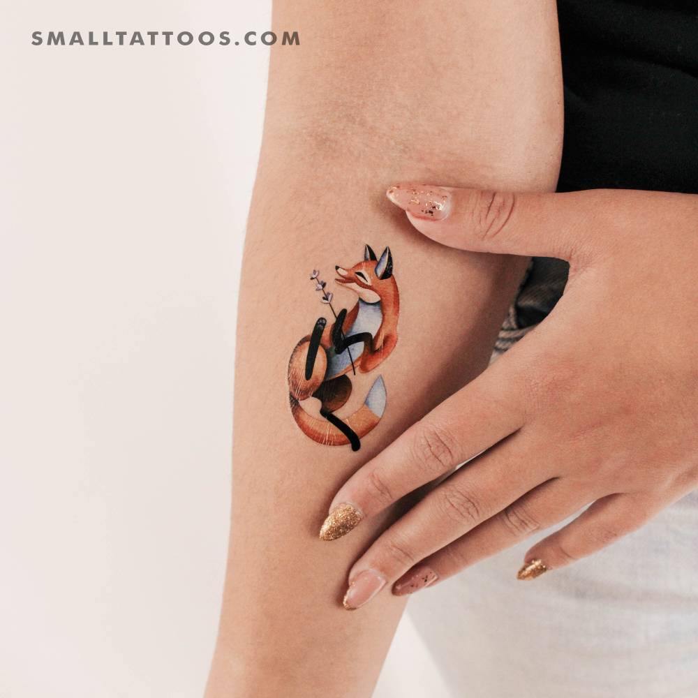 Watercolor style fox by Ann Lilya temporary tattoo.