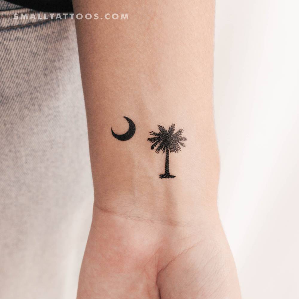 South Carolina palm tree and moon temporary tattoo.