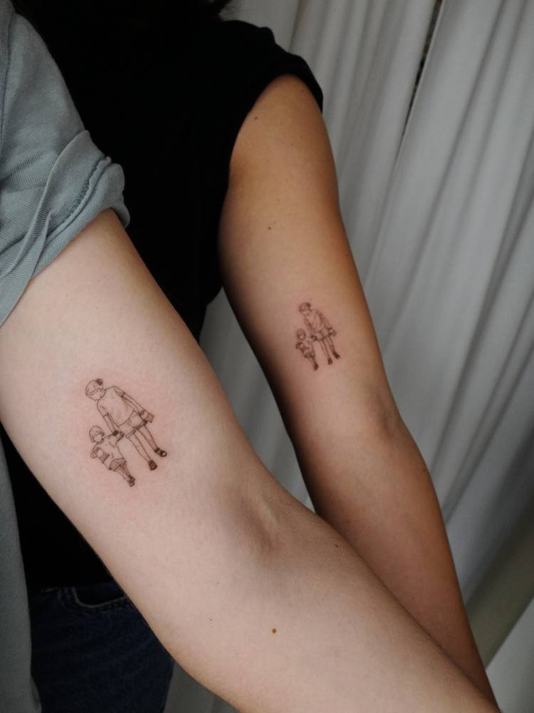Children family portrait tattoo for couple.