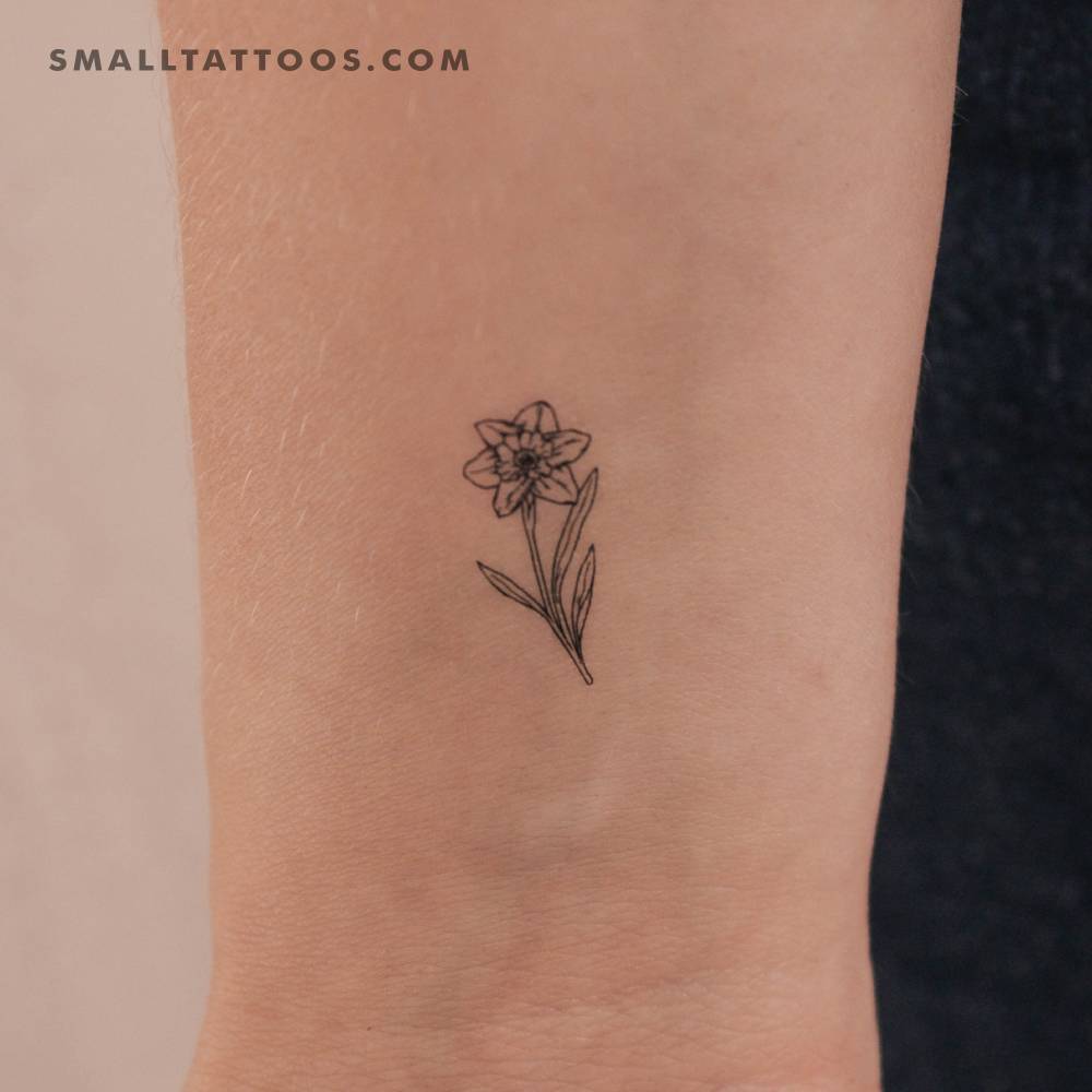 Narcissus flower temporary tattoo in fine line style.
