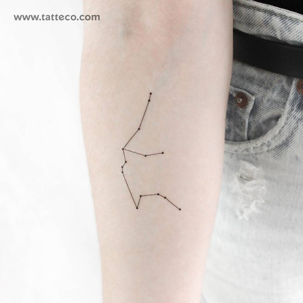 Aquarius constellation temporary tattoo located on the inner forearm.