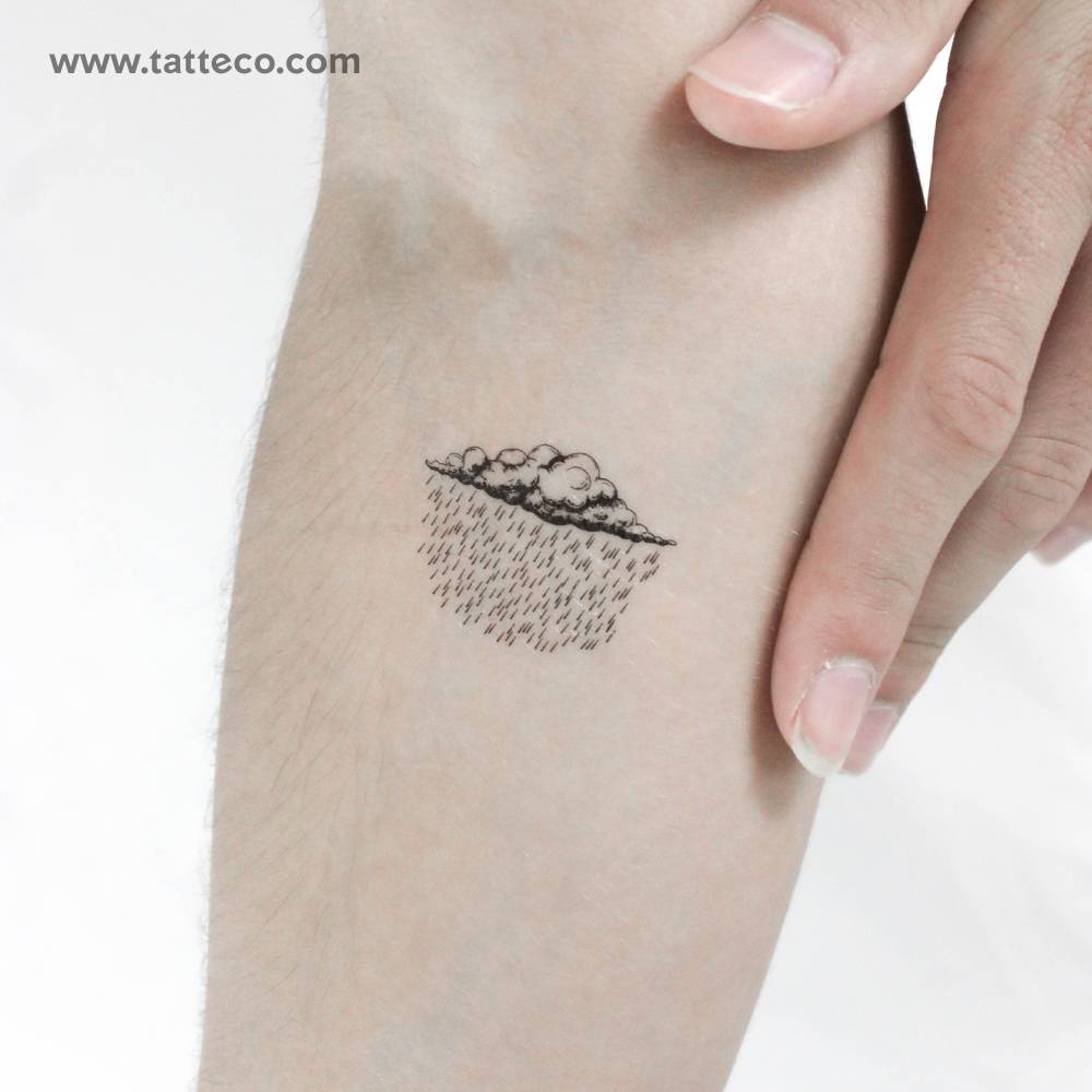 Rain temporary tattoo located on the inner forearm.