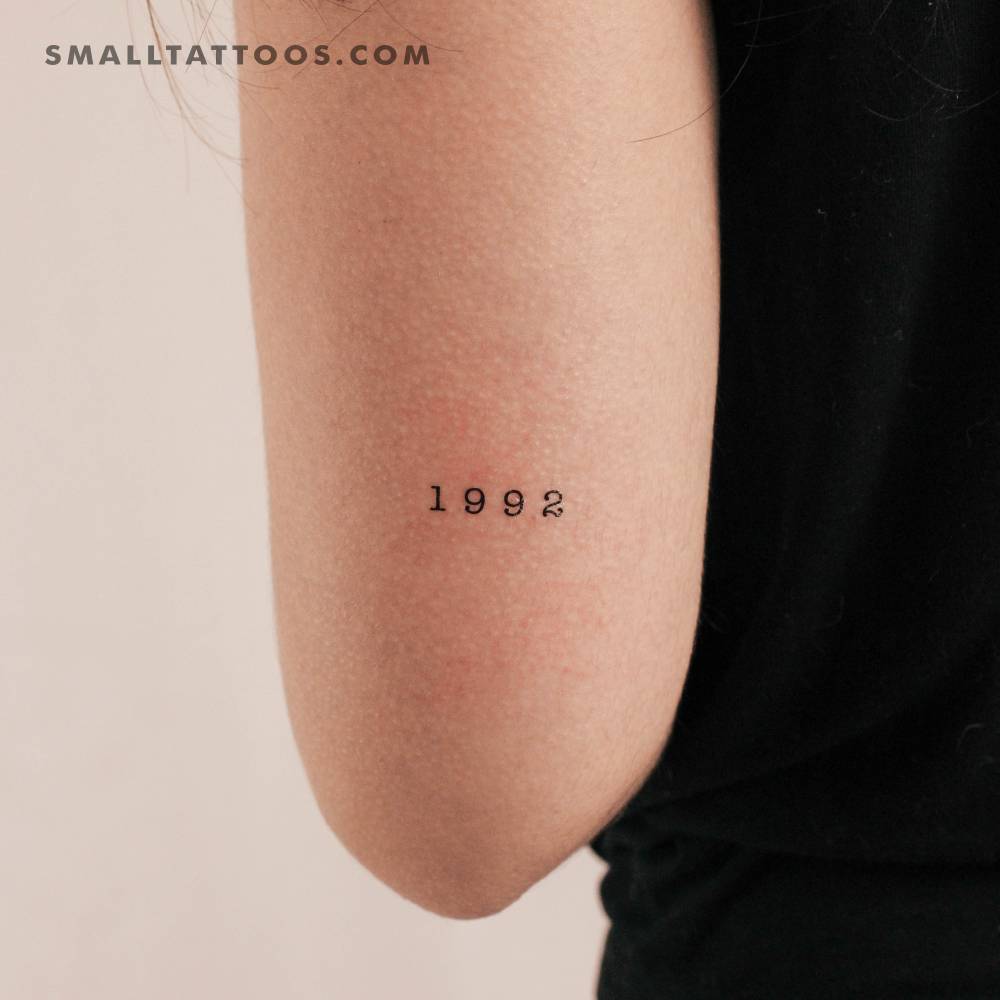 Typewriter font "1992" birth year temporary tattoo.